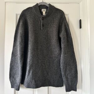 L.L. Bean Men’s Charcoal Gray 100% Lambs Wool Henley Sweater Size Large